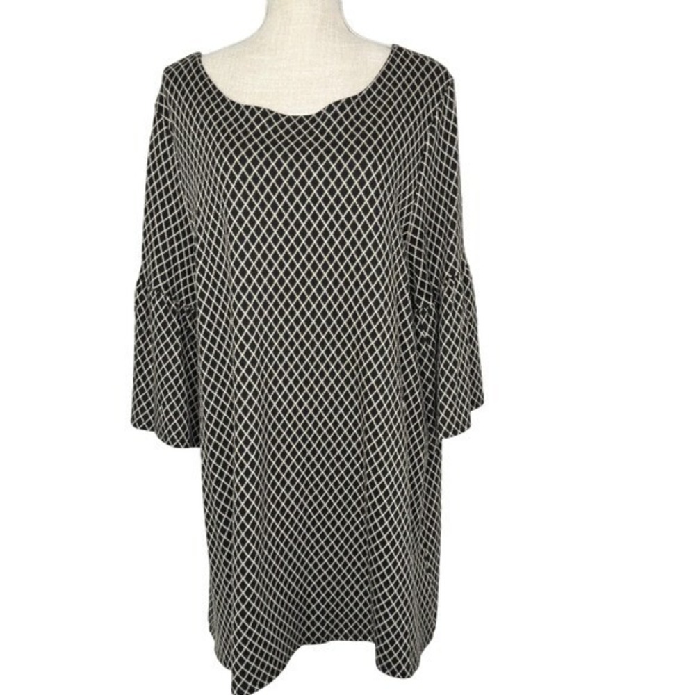 Bryn Walker Diego Diamond Print Tunic‎ Top Bell Sleeve XL